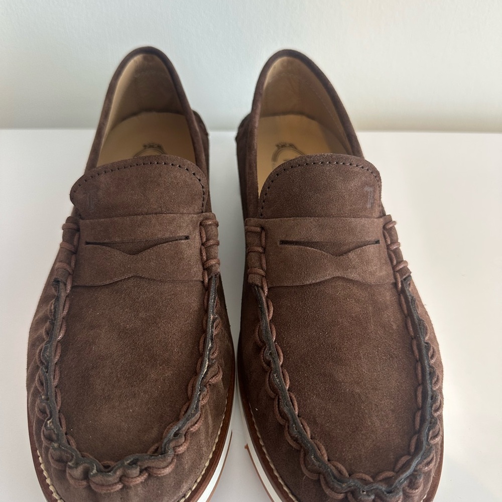 Tod’s Men's Brown Suede Loafers, Size 7.5